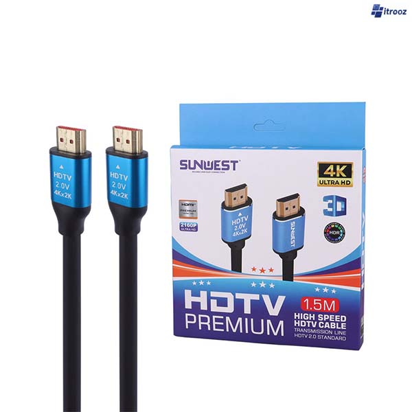 کابل HDMI 4K سان وست Sunwest طول 1.5 متر کابل 1.5 متری hdmi سان وست sunwest کیفیت 4k - تصویر 1